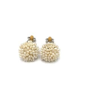 Vintage Rice Pearls Hand Wired Round Button Clip Back Earrings Clips Clip Ons